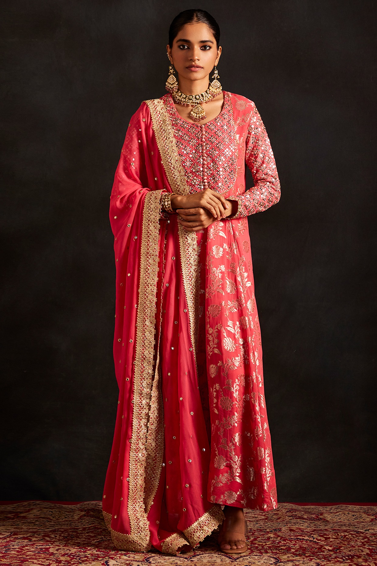 Blue And Pink Designer Festival Wear Minakari Banarasi Daman Silk Jacquard Anarkali  Suit – Fashionfy